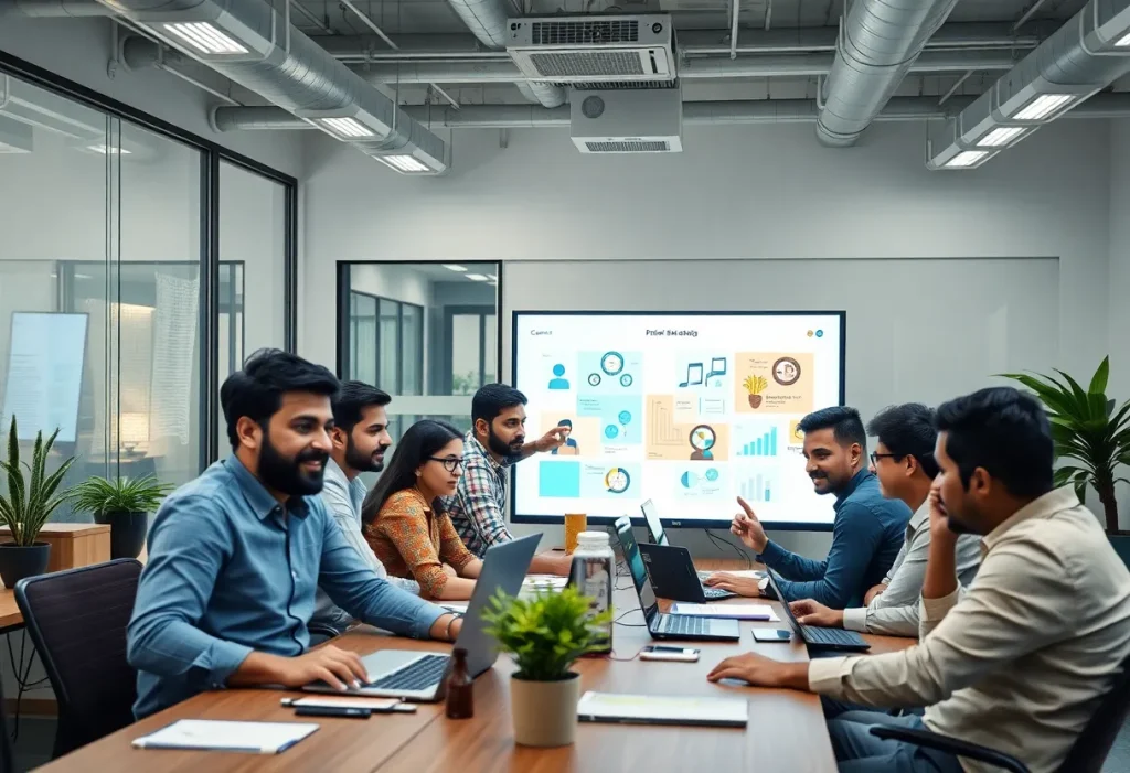 Team at InventionDM collaborating in a digital marketing office