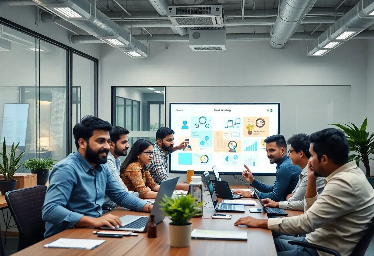 Team at InventionDM collaborating in a digital marketing office