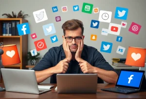 A marketer experiencing burnout from social media pressures.