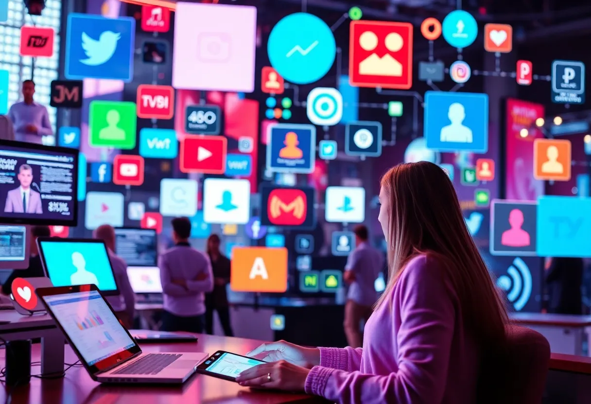 A visual representation of evolving social media trends and marketing strategies.