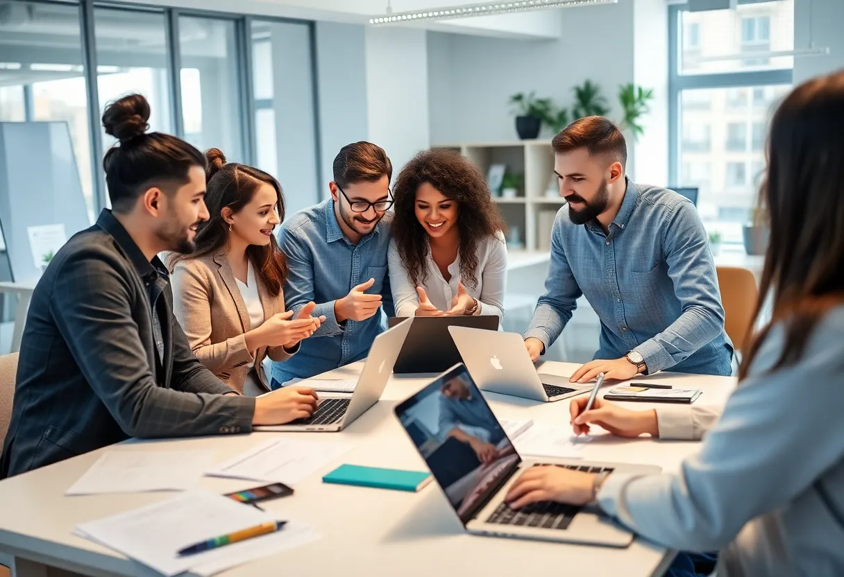 Group of researchers collaborating on a social media entrepreneurship study