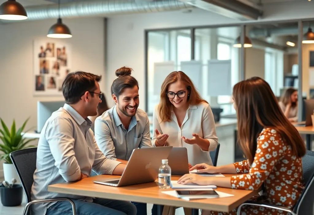 Team brainstorming social media marketing strategies