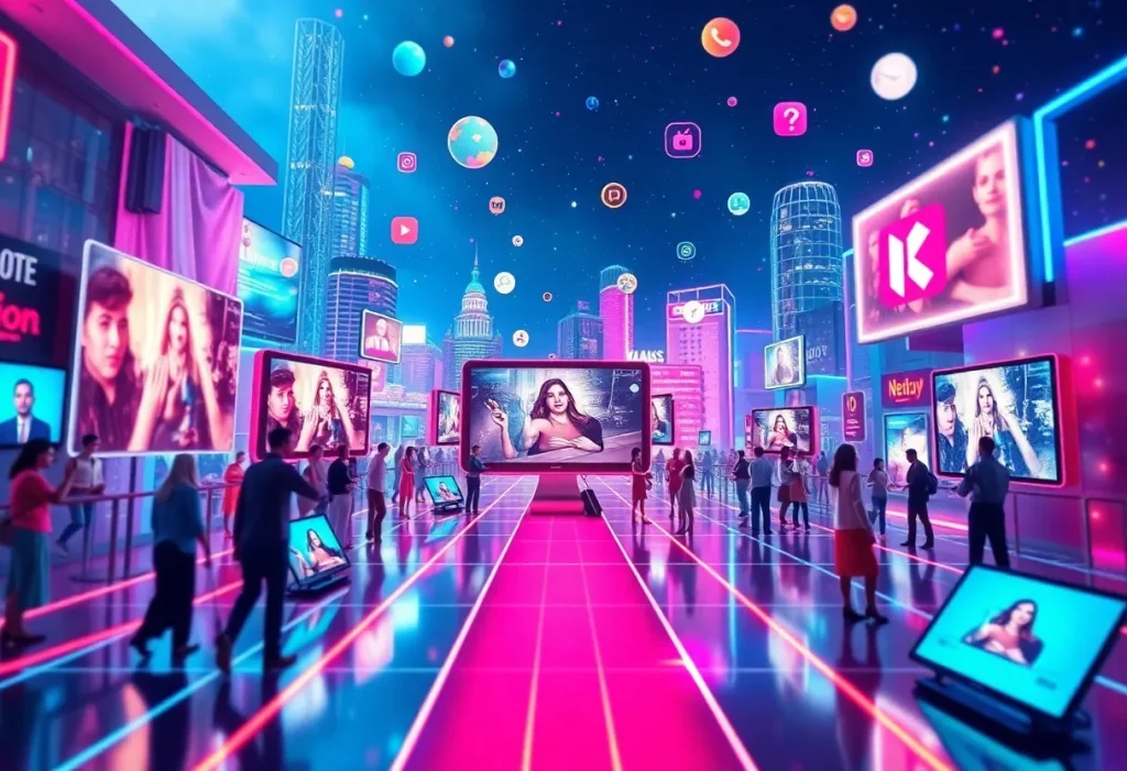 Futuristic social media landscape with video content and new platforms