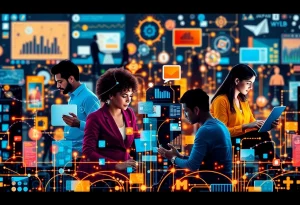 Illustration of digital collaboration and innovation involving Adobe Experience Manager.