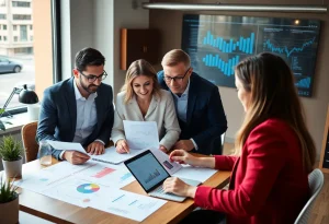 Team brainstorming on hybrid marketing strategies