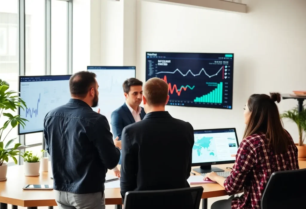 Marketing team discussing social media strategy